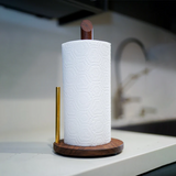Angled Paper Towel Holder, Wood & Brass