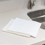 Ivory & White Cotton Waffle Weave Knit Dish Towel, Set of 2