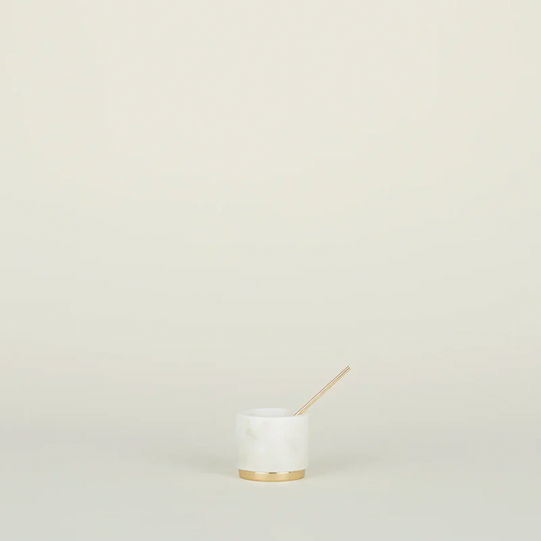 Brass & White Marble Sugar Bowl with Brass Spoon