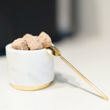 Brass & White Marble Sugar Bowl with Brass Spoon