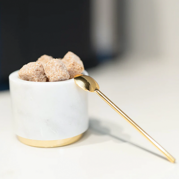 Brass & White Marble Sugar Bowl with Brass Spoon