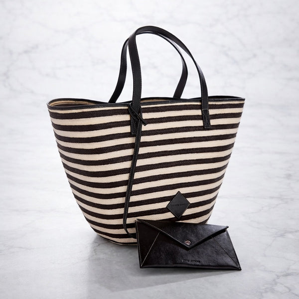 Marcial Black and White Stripe Tote 