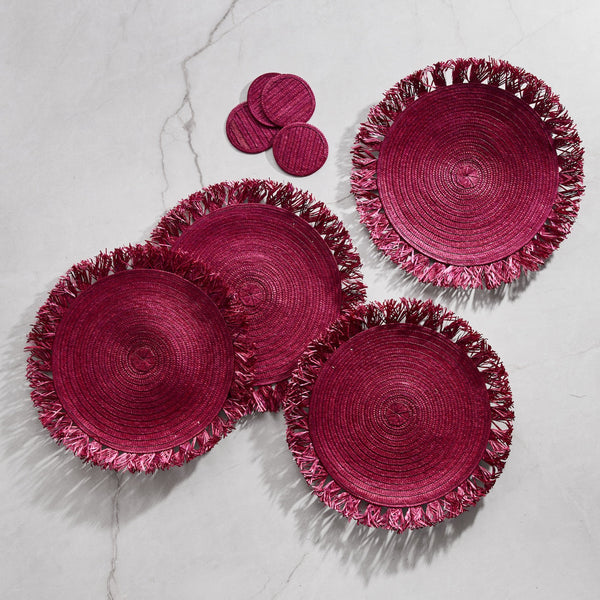 Zenu Placemat and Coaster Set Burgundy