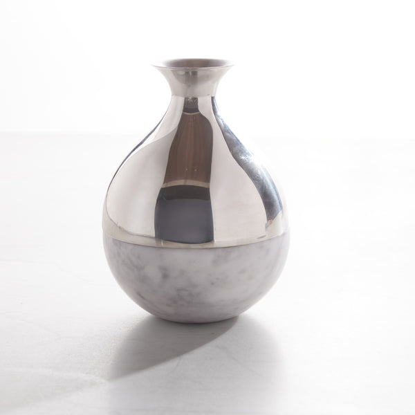 Coluna Dual Bud Vase, Marble & Silver