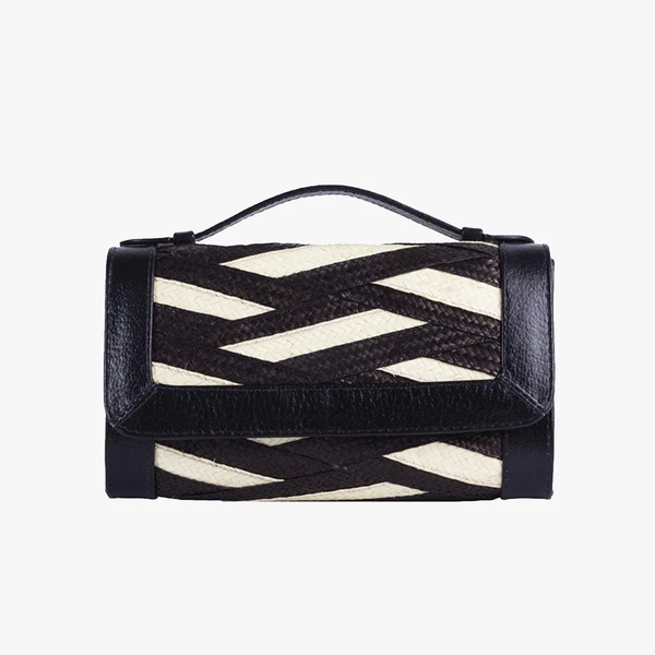 Zenú Belt Bag in Raffia and Leather Black