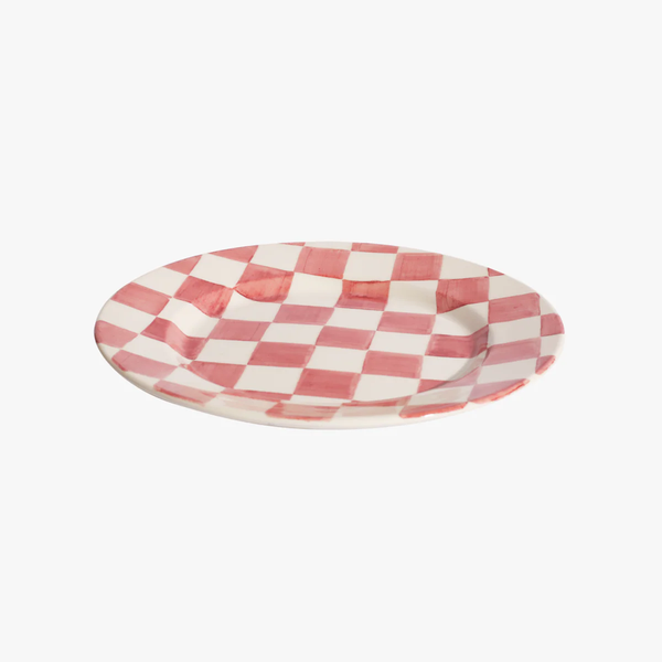 La Vichy Dessert Plate, White/Red