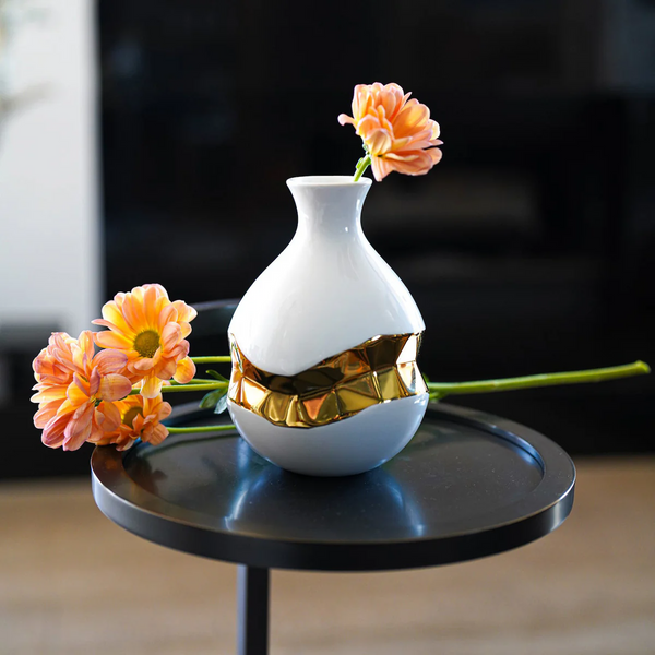 Talianna Oro Bud Vase, White & Gold