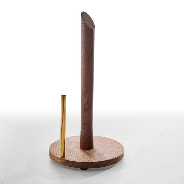 Angled Paper Towel Holder, Wood & Brass