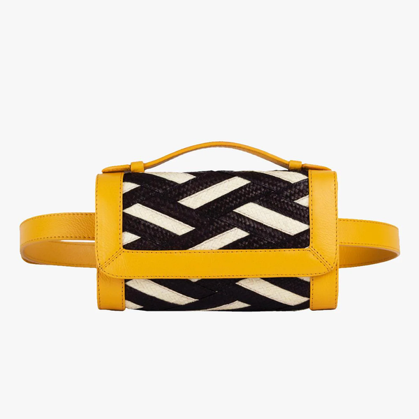 Zenú Belt Bag in Raffia and Leather Yellow