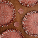 Zenu Placemat and Coaster Set, Burgundy/Natural, Set of 4