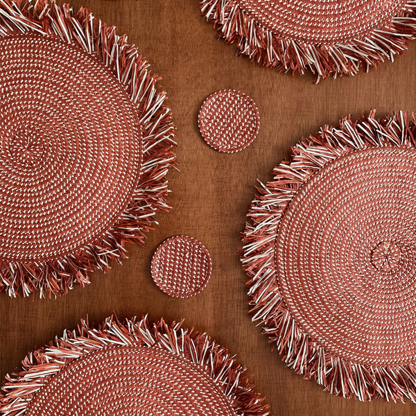 Zenu Placemat and Coaster Set, Burgundy/Natural, Set of 4