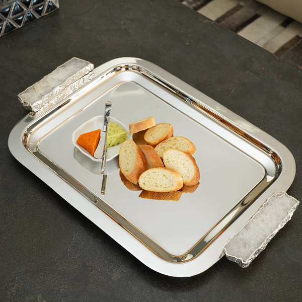 Hospitality Tray, Silver & Crystal
